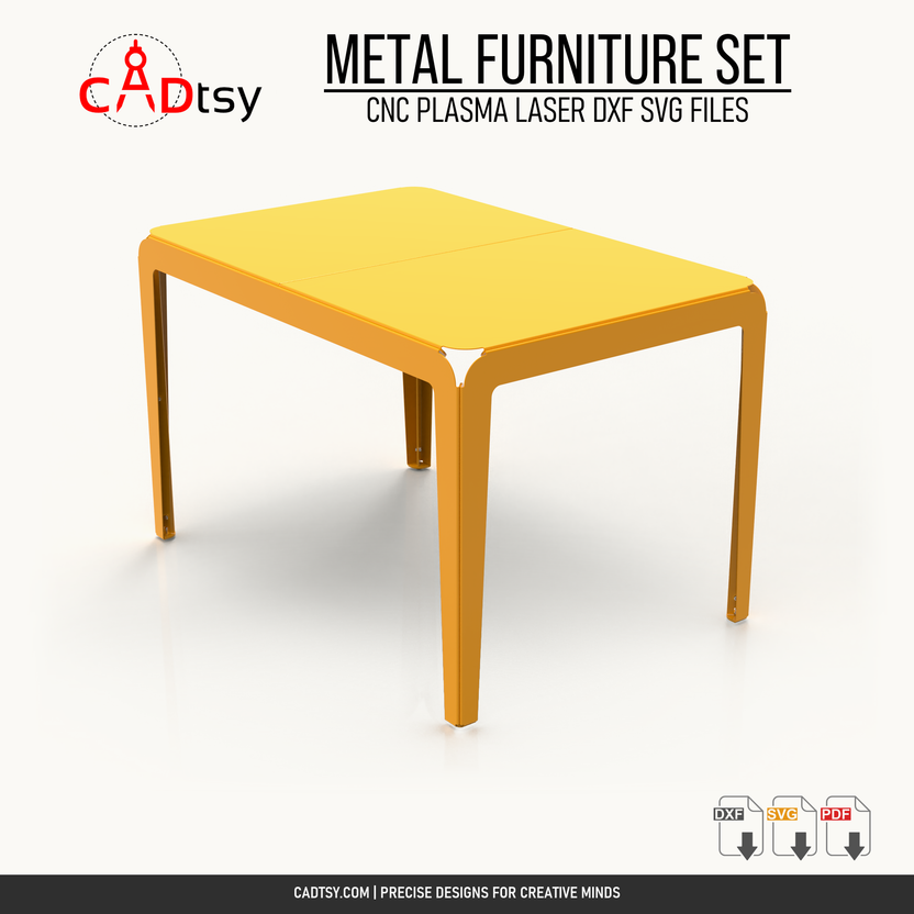 Outdoor sheet metal table included in the four-piece furniture DXF bundle