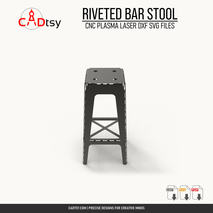 Front profile of the riveted metal bar stool and X-braced footrest