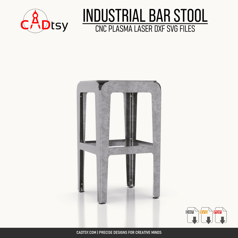 Front perspective of the 760 millimeter industrial metal bar stool
