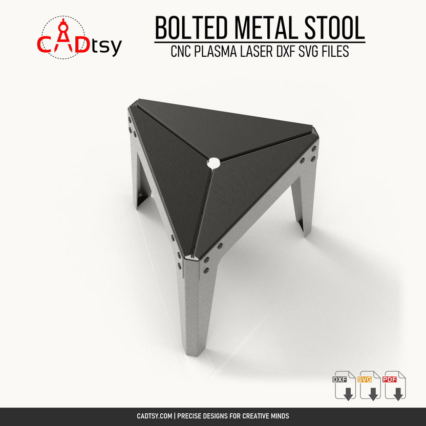 Overhead perspective of the three-panel triangular metal stool seat