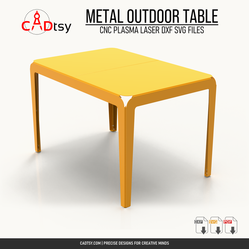 Corner perspective of the 1200 by 800 millimeter sheet metal outdoor table