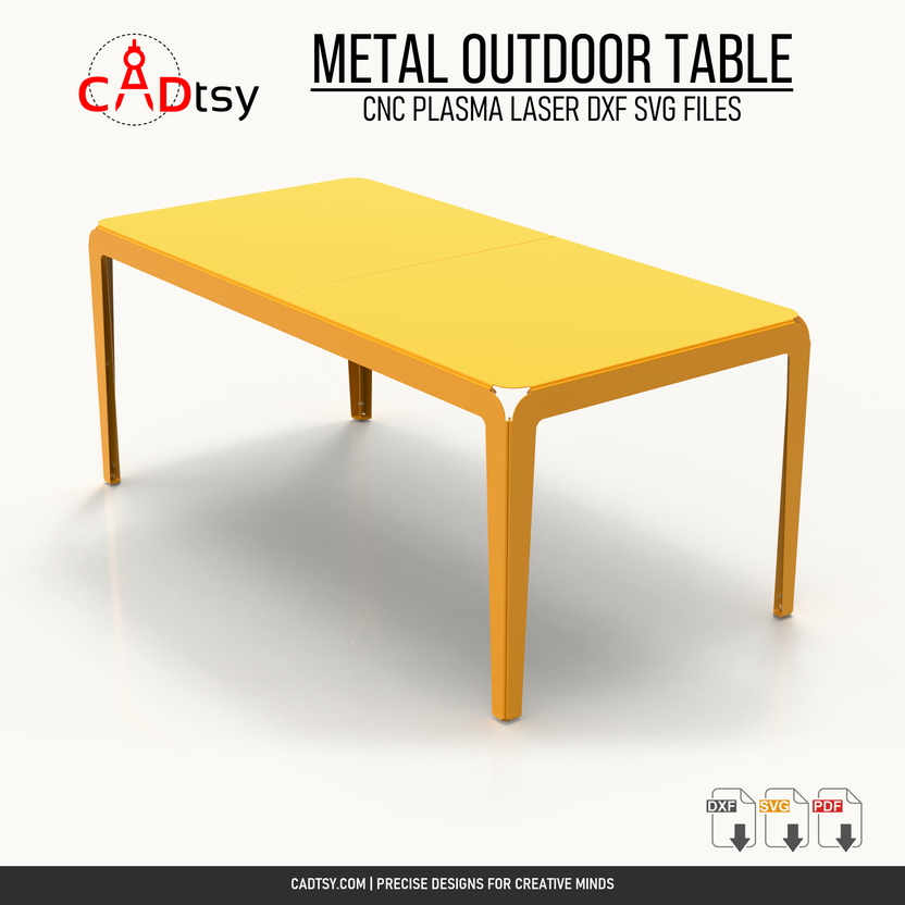 Corner perspective of the 1800 by 900 millimeter sheet metal outdoor table