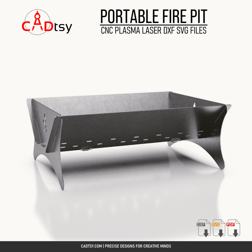 Long side view of the assembled slot-together portable fire pit