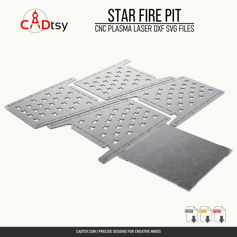 Five CNC-cut sheet-metal fire pit panels with precut bend slots