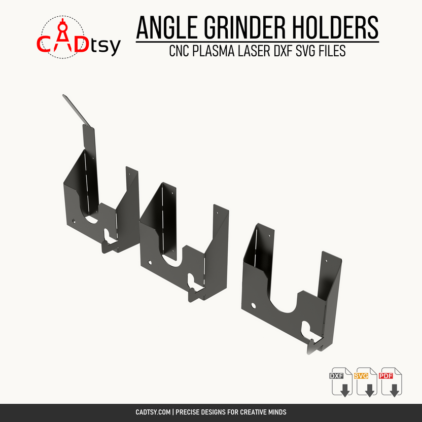 Three empty angle grinder holder configurations for different disc storage setups