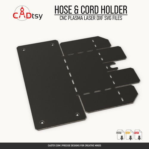 One-piece flat cutting layout for the metal hose and cord holder