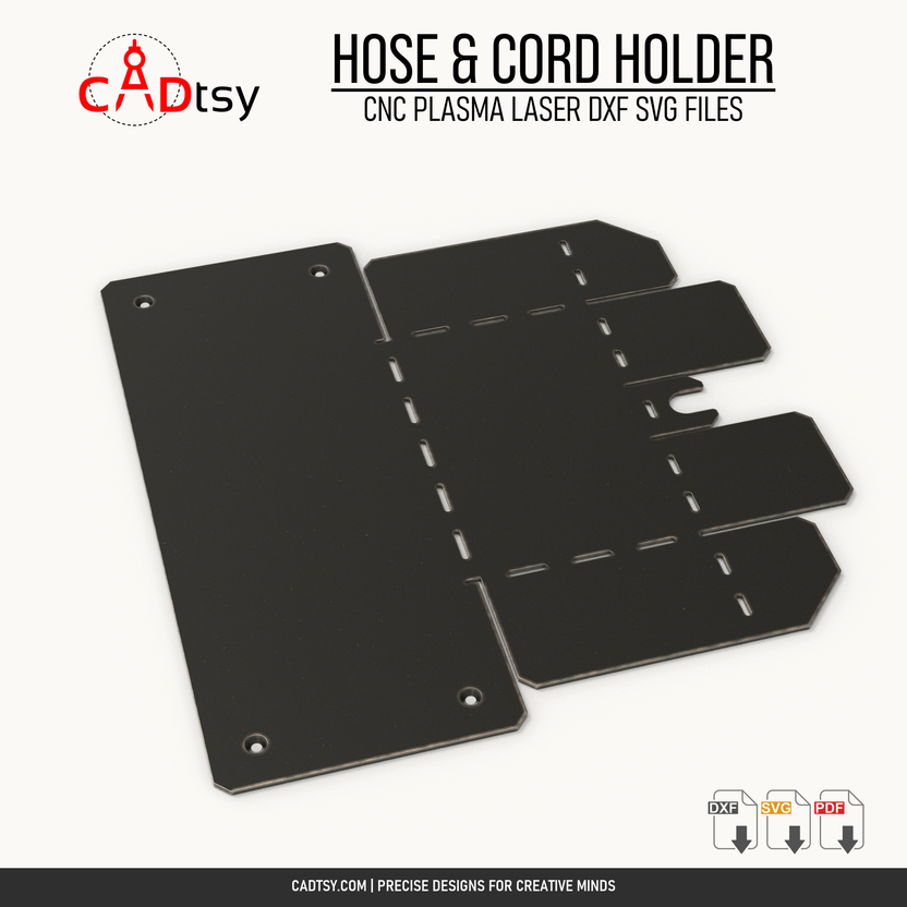 One-piece flat cutting layout for the metal hose and cord holder