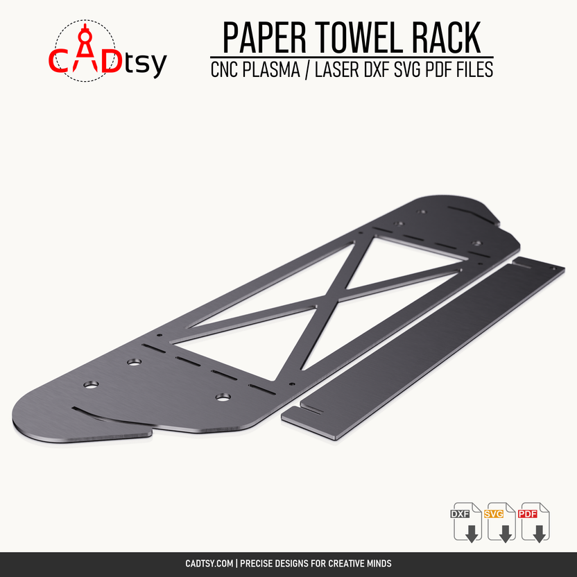 Bent metal paper towel rack shown above its two-part flat cut layout