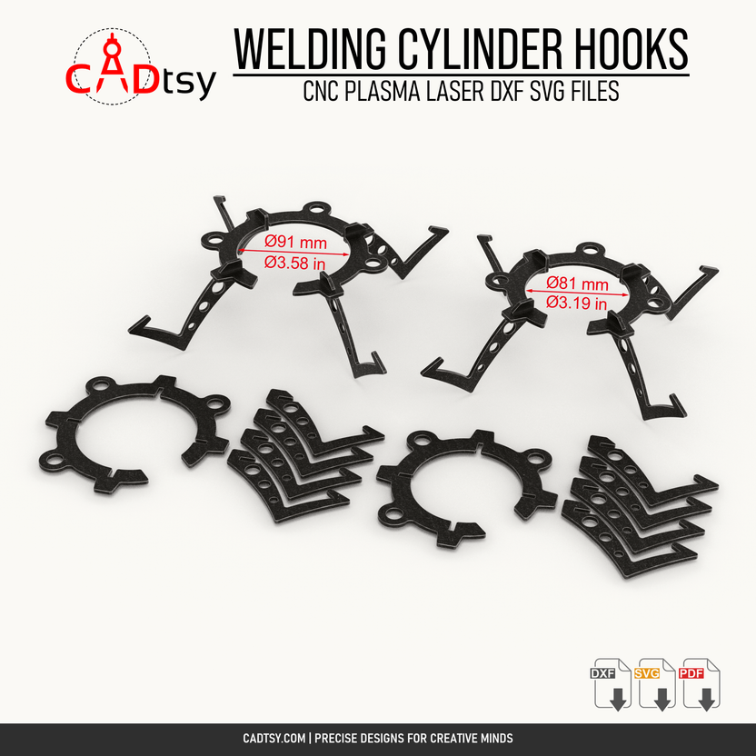 Flat cutting layouts for the 81 and 91 millimeter welding cylinder hook variants