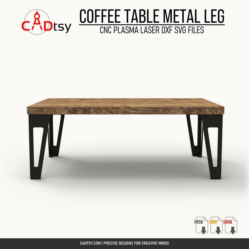 Front view of a coffee table with four single-cutout metal legs