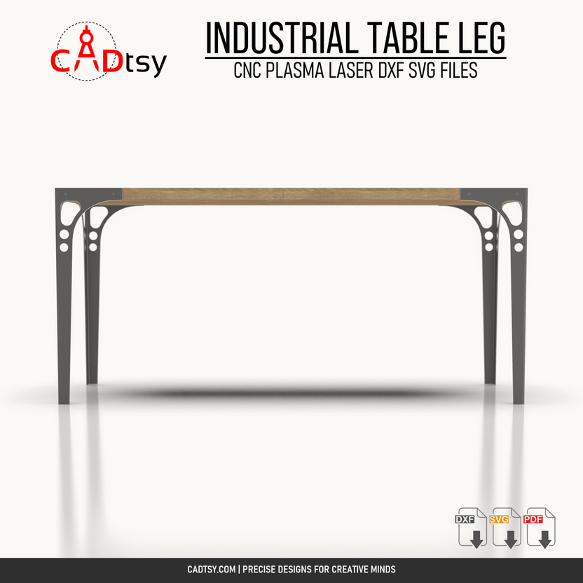 Straight profile of a table assembled with four industrial metal legs