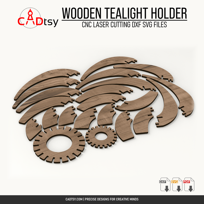 Flat laser-cut components for the wooden tealight holder