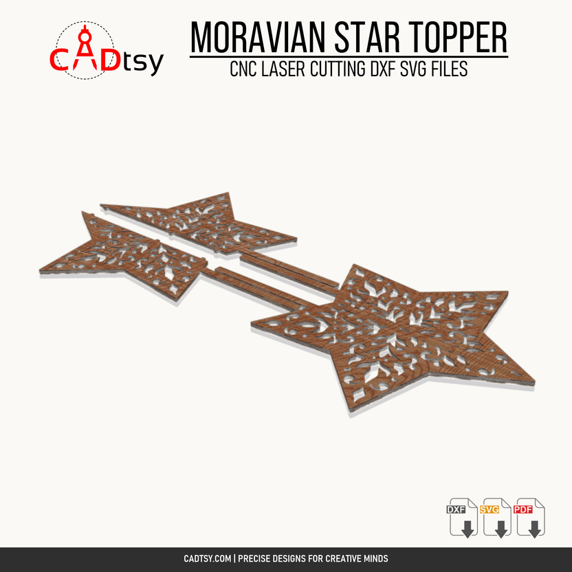 Flat laser-cut parts for the Moravian star Christmas tree topper design