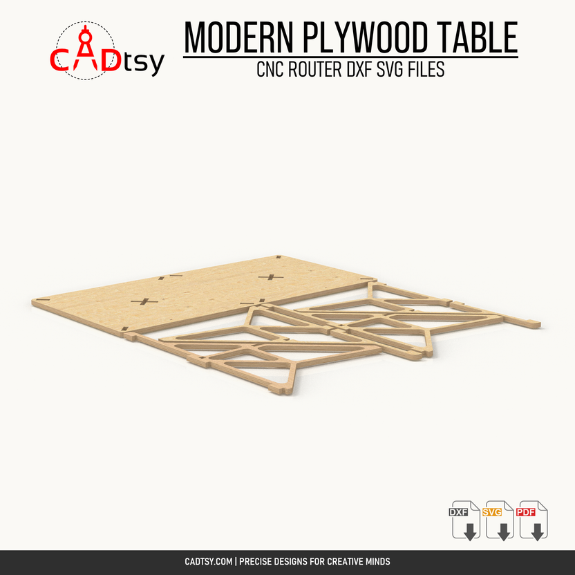 Flat-pack plywood table parts arranged beside the tabletop