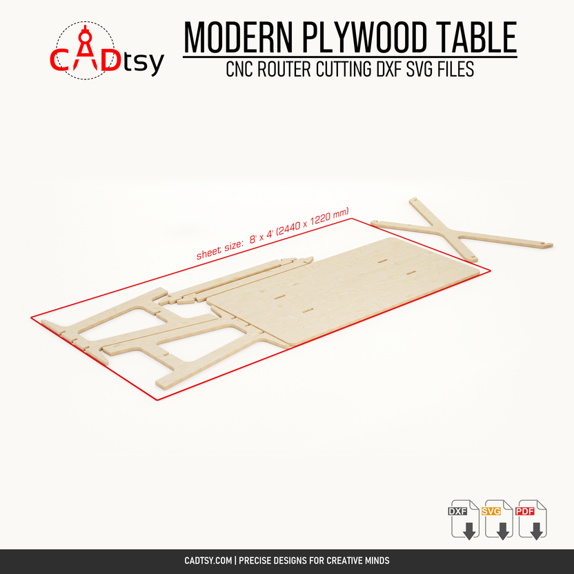Flat CNC router cutting layout for the modern plywood table