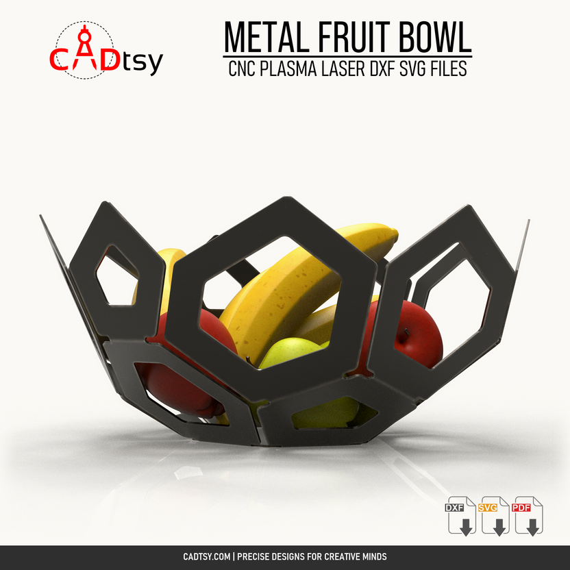 Low side view of the formed metal fruit basket holding fruit