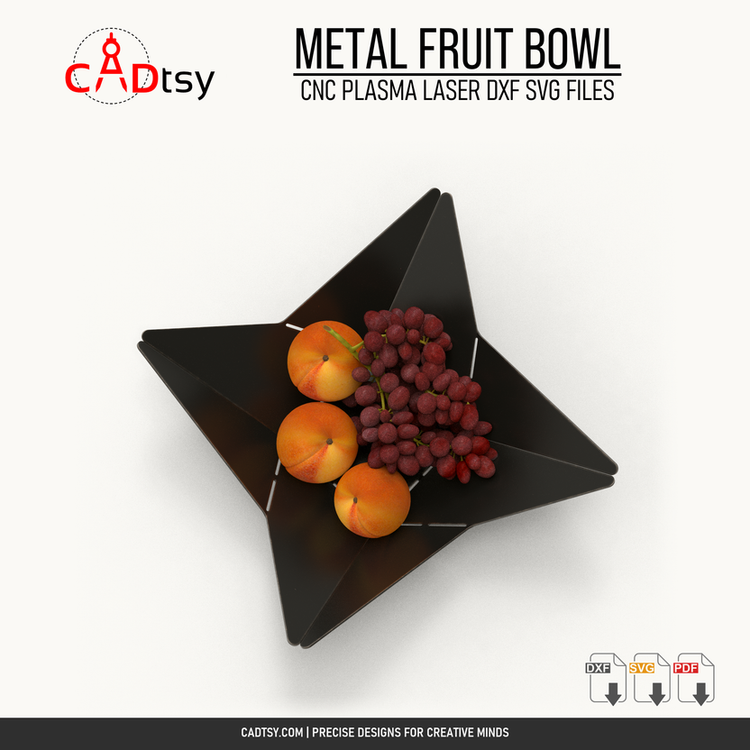 Overhead view of the geometric sheet metal fruit bowl with fruit