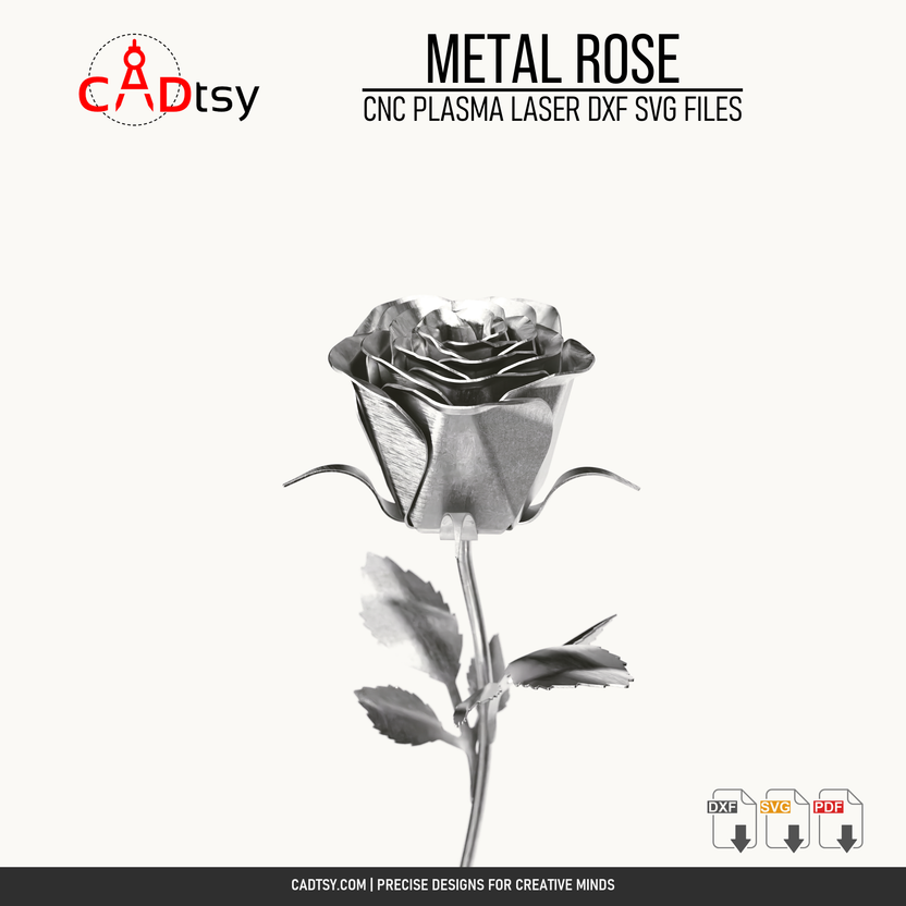Unpainted sheet metal rose shown as a complete formed and welded project