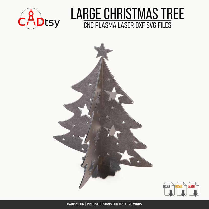 Three-quarter view of the assembled large metal Christmas tree