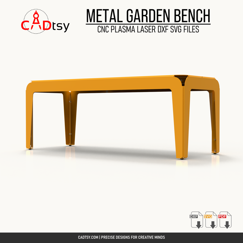 Front profile of the 1200 millimeter flat metal garden bench