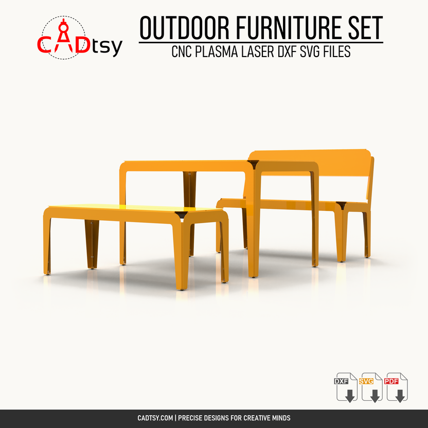 Front profile of the three-piece 1200 millimeter outdoor metal furniture set