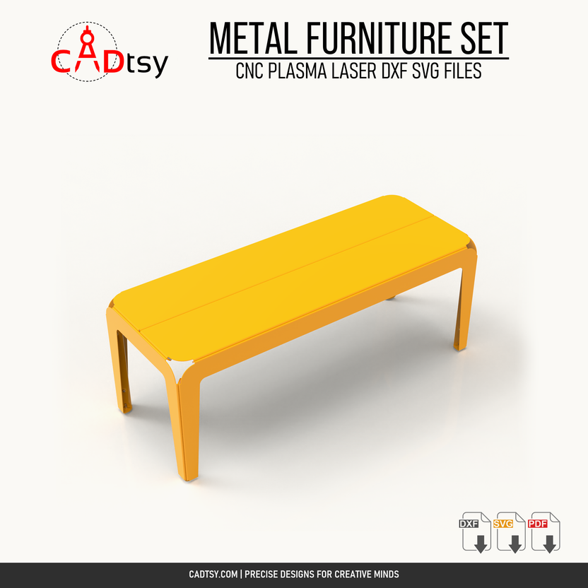 Flat sheet metal bench included in the four-piece outdoor furniture DXF bundle