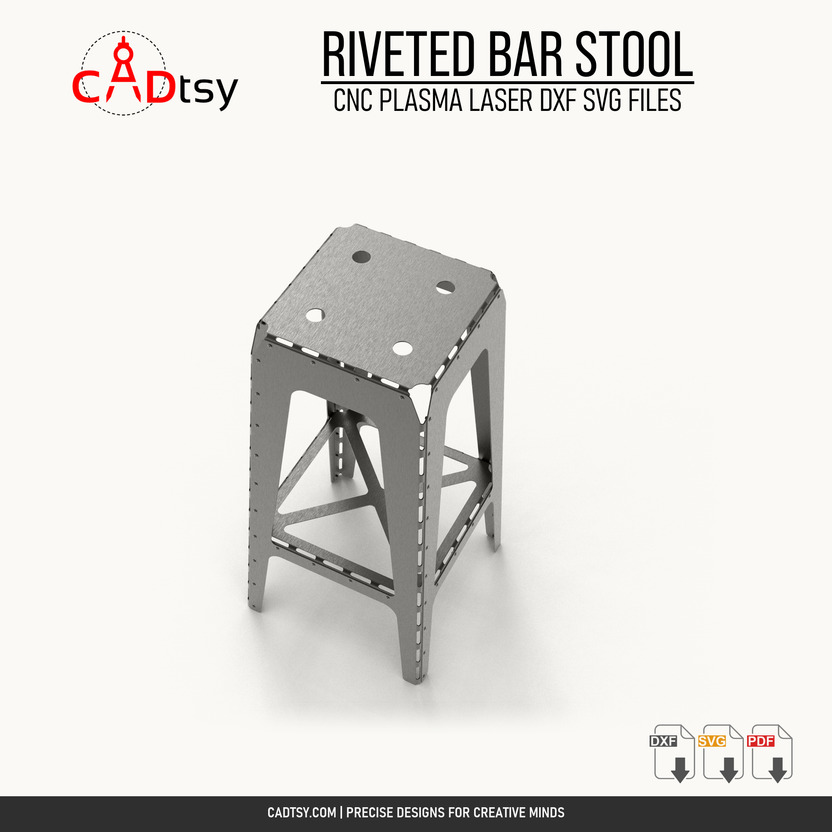 Overhead perspective of the riveted bar stool top and crossmember