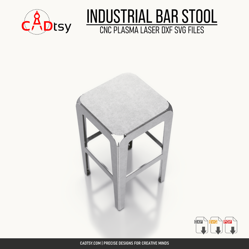 Overhead perspective showing the square metal bar stool seat