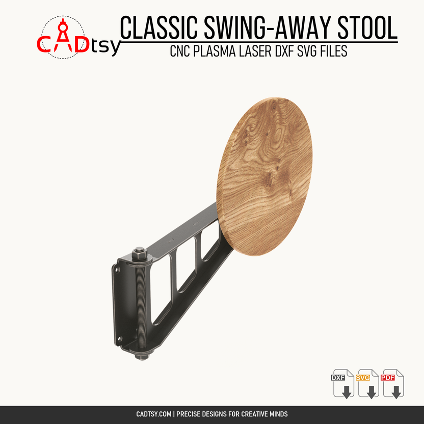 Rear view of the classic swing-away stool wall bracket and pivot assembly