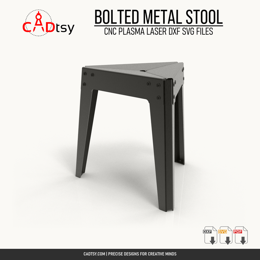 Front perspective of the triangular bolted sheet metal stool