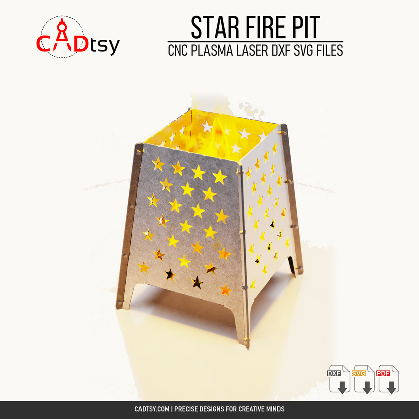 Corner perspective of the assembled star-pattern fire pit
