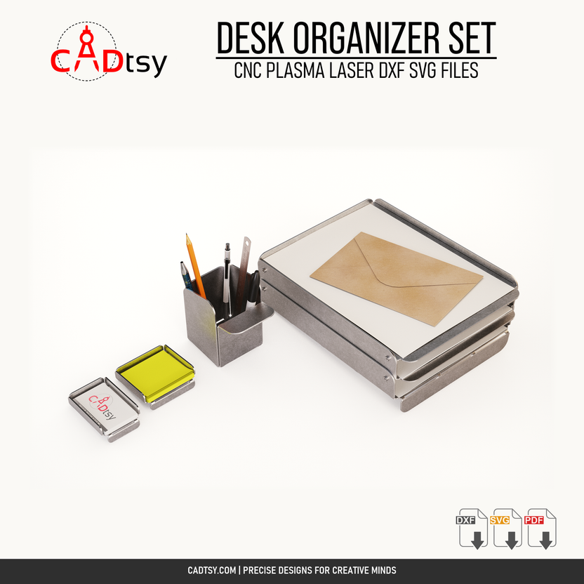 Complete metal desk organizer set shown in a top perspective