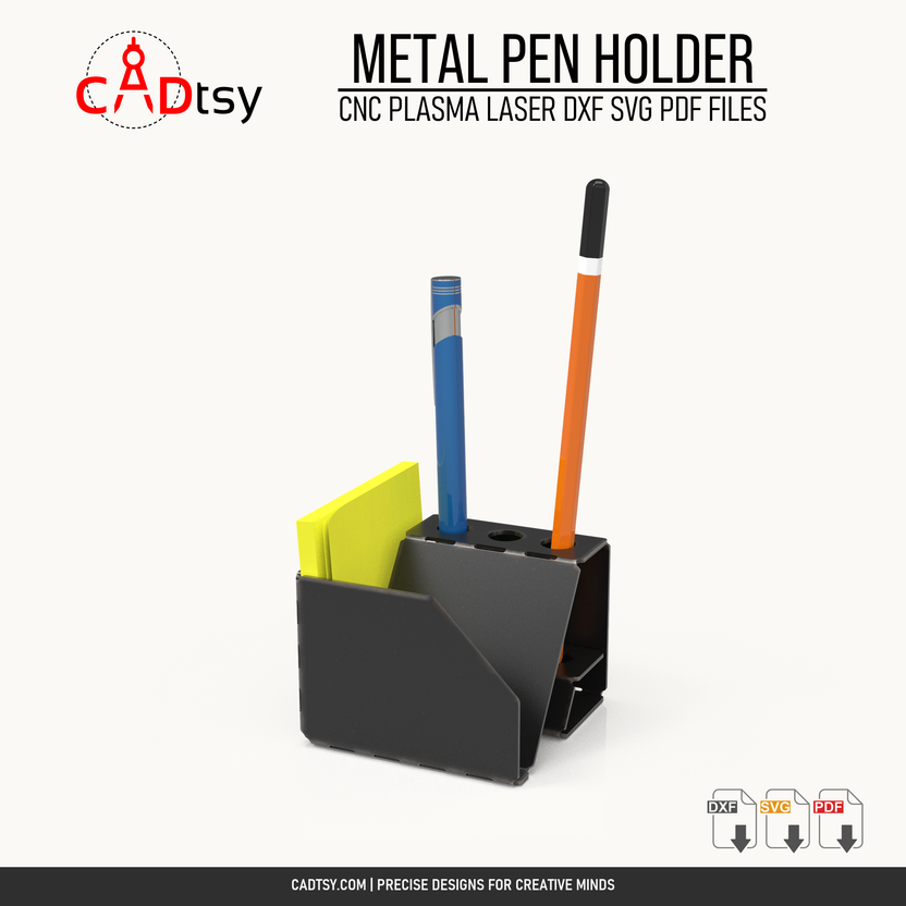 Front angle of the compact bent-metal pen holder