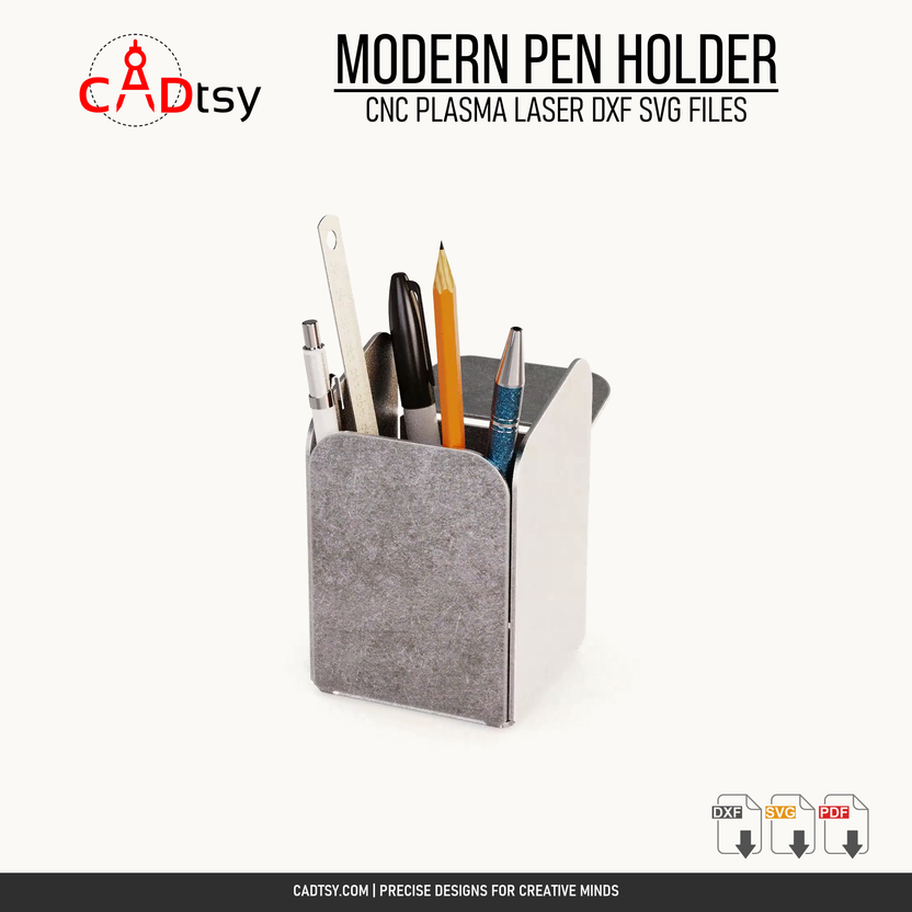 Quarter angle of the formed two-compartment metal pen holder