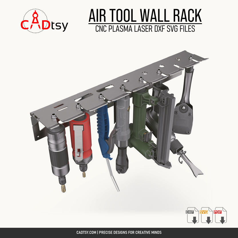 Alternate view of the air tool wall rack loaded with pneumatic tools