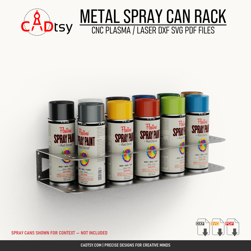 Front view of the metal spray can rack with cans shown for context
