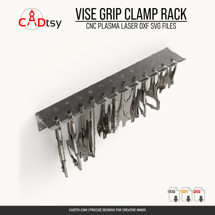 Overhead view of the clamp rack loaded with locking pliers