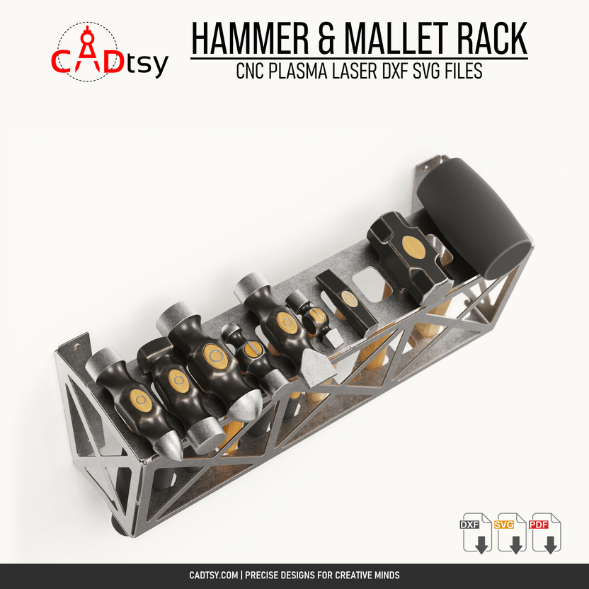 Overhead view showing the hammer and mallet rack tool positions