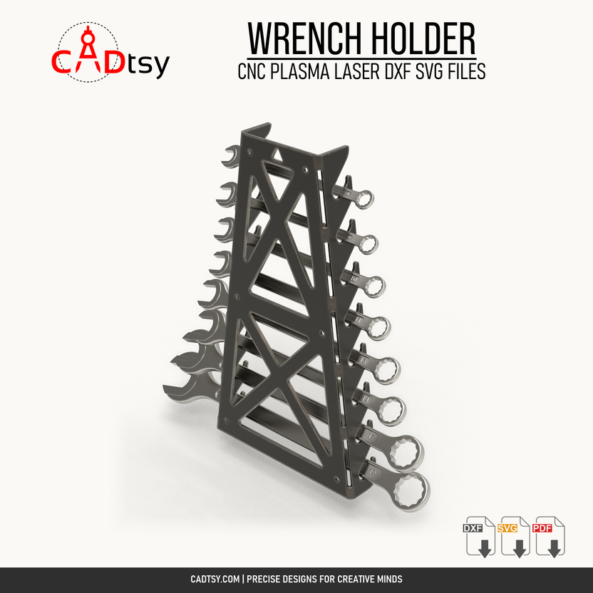 Side view of the wrench rack loaded with combination wrenches