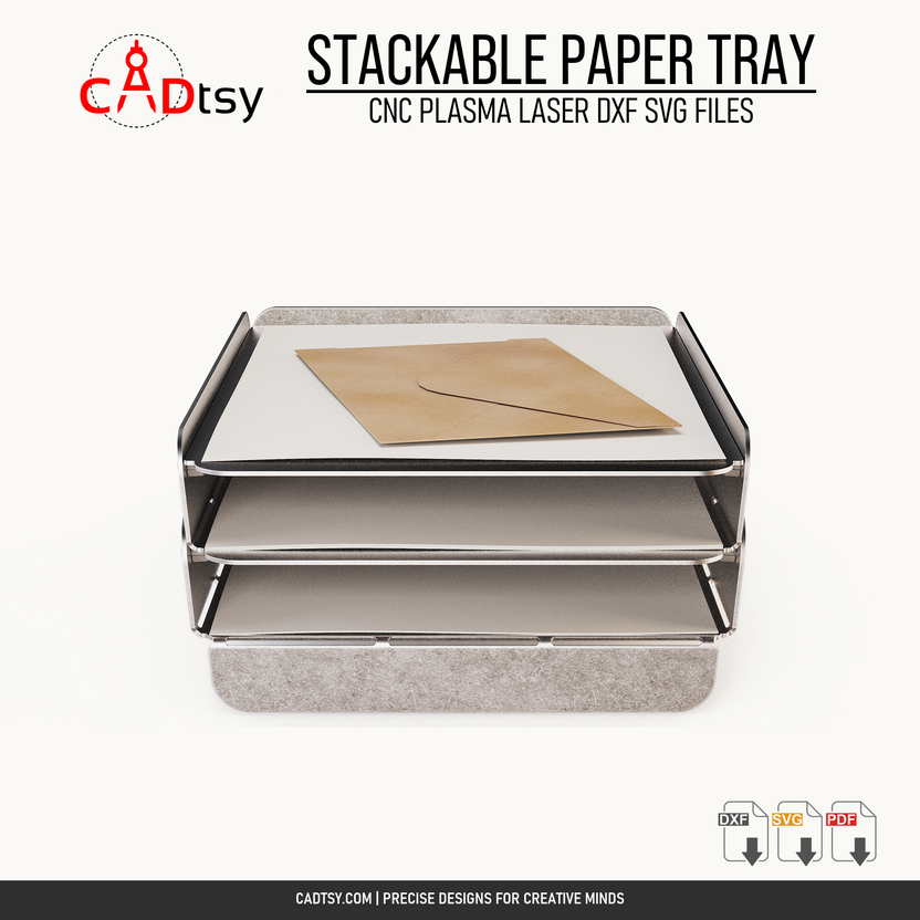 Front view of the stacked metal paper trays with document access