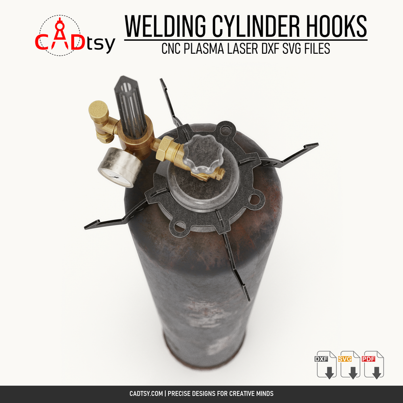 Overhead view of welding cylinder hooks mounted around the cylinder neck