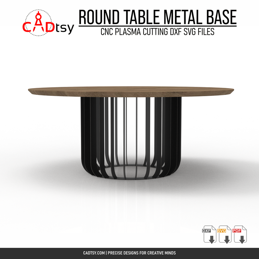 Side view of finished 700 mm radial table base with a wood tabletop