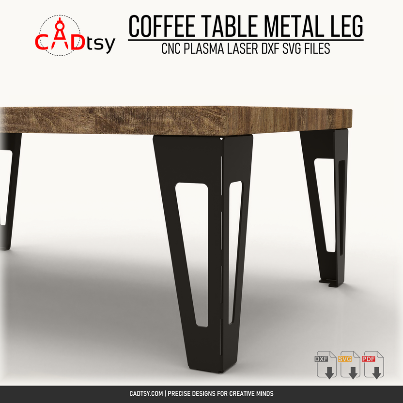 Close view of the single-cutout coffee table metal leg design