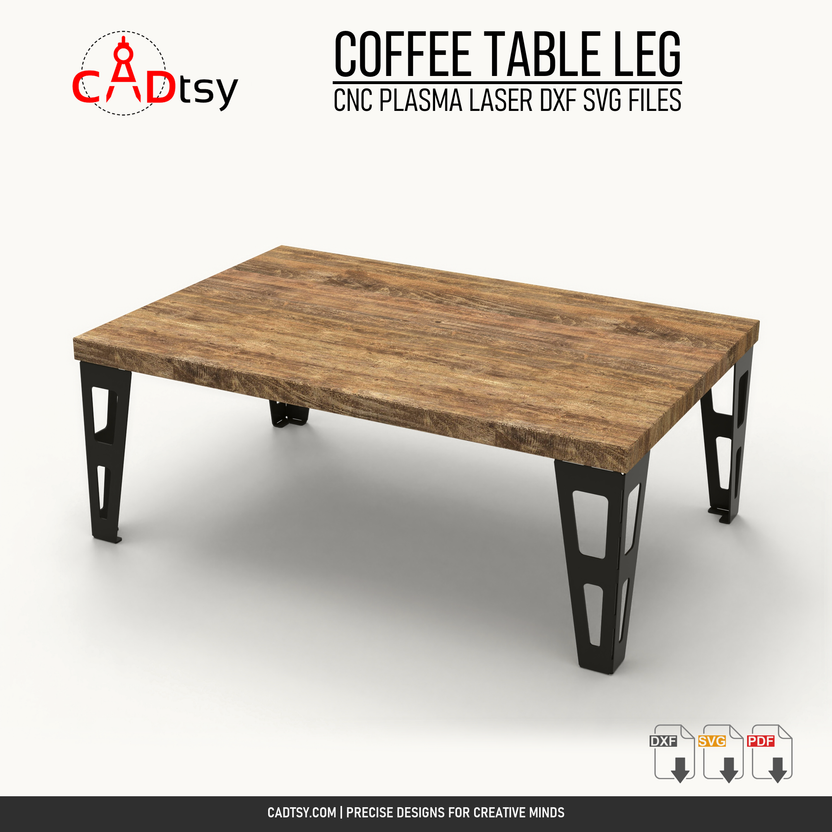 Angled coffee table view with double-cutout metal legs