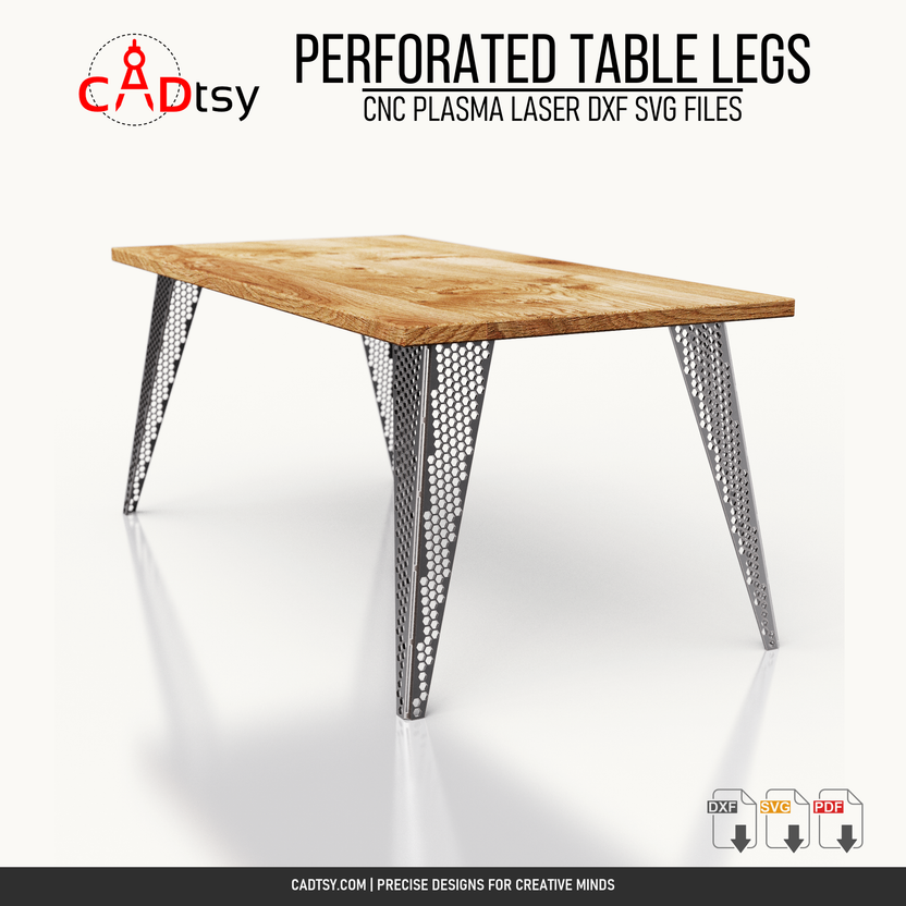 Perspective view of a table assembled with four perforated metal legs