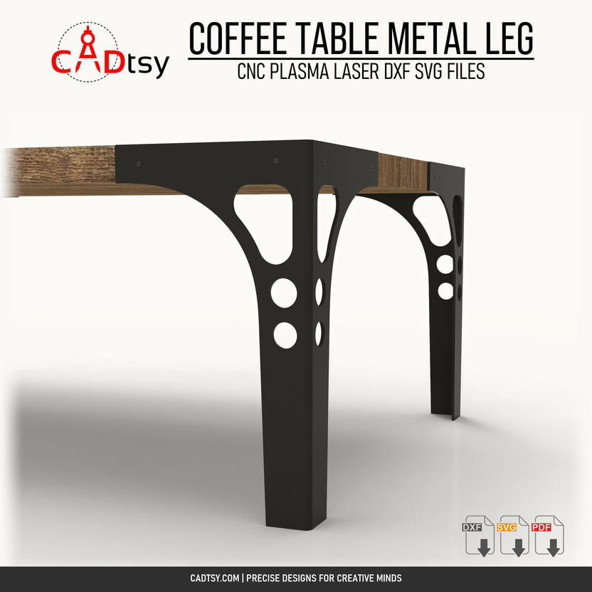 Close view of the curved perforated coffee table metal leg