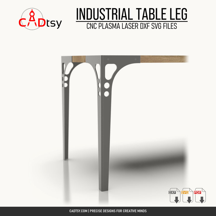 Close view of the industrial table leg mounted beneath a tabletop