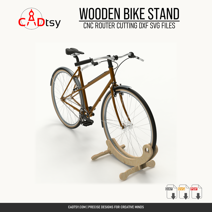 Wooden bike floor stand shown from a front perspective