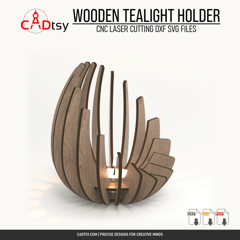Angled view of the assembled curved wooden tealight holder