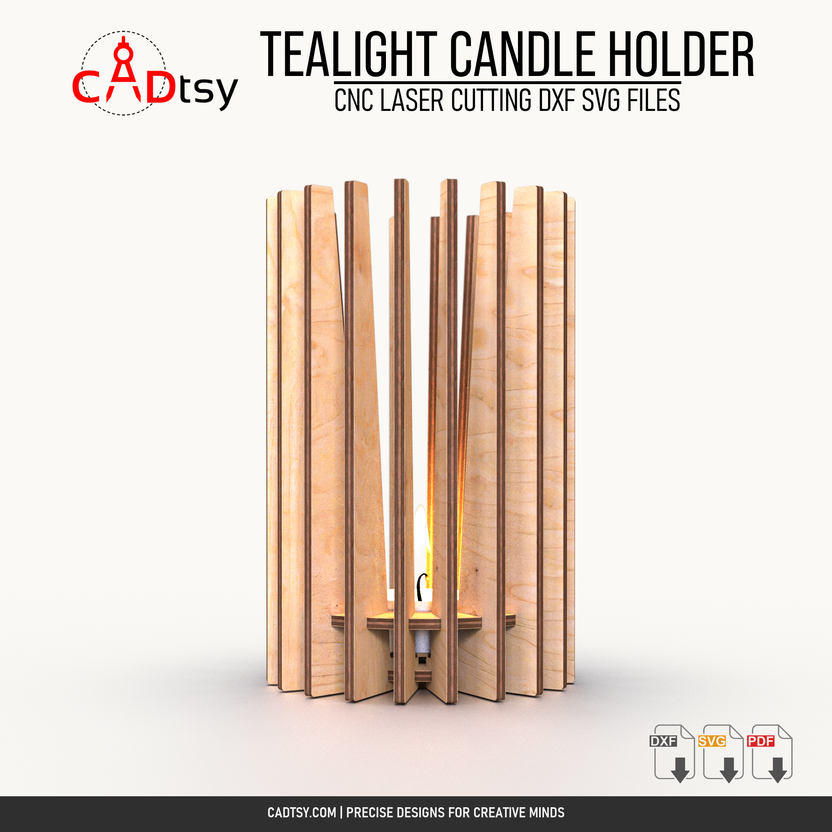Front view of the assembled cylindrical wooden tealight holder